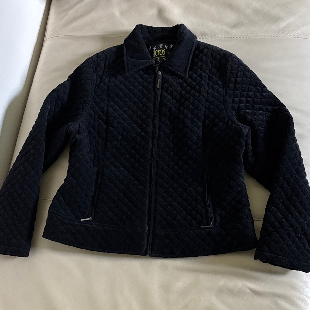 Vintage Aeros Black Corduroy Quilted Jacket Full Zip Y2K Petite Medium